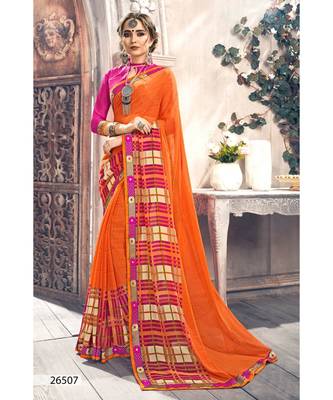 Orange Printed Georgette Saree With Blouse 1