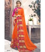 Orange Printed Georgette Saree With Blouse