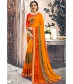 Yellow Printed Georgette Saree With Blouse