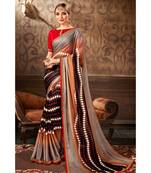 brown printed chiffon saree with blouse