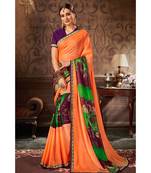 orange printed chiffon saree with blouse