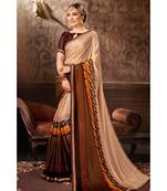 brown printed chiffon saree with blouse