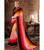 brown printed chiffon saree with blouse
