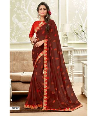 Brown Printed Georgette Saree With Blouse 1