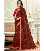 Brown Printed Georgette Saree With Blouse