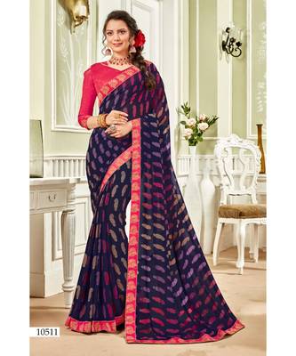 Purple Printed Georgette Saree With Blouse 1