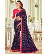Purple Printed Georgette Saree With Blouse