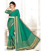 green printed georgette saree with blouse