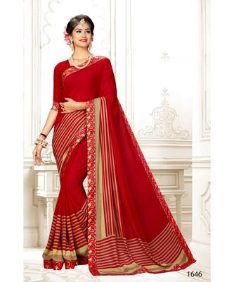 red printed georgette saree with blouse 1