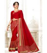red printed georgette saree with blouse