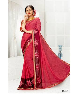 Pink Printed Georgette Saree With Blouse 1