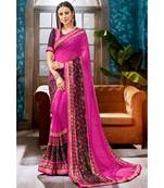 pink printed georgette saree with blouse