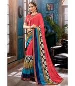 red printed georgette saree with blouse