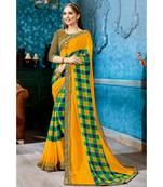 yellow printed georgette saree with blouse