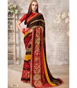 brown printed georgette saree with blouse