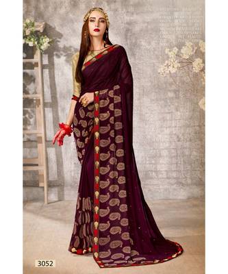 purple printed georgette saree with blouse 1