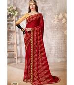 red printed georgette saree with blouse