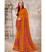 orange printed georgette saree with blouse