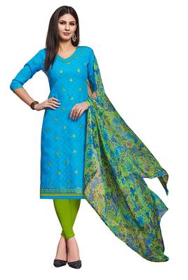 Sky-blue embroidered blended cotton salwar 1