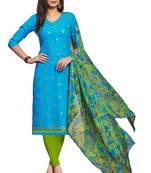 Sky-blue embroidered blended cotton salwar