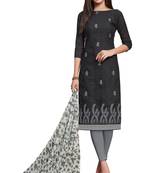 Black Embroidered Blended Cotton Salwar