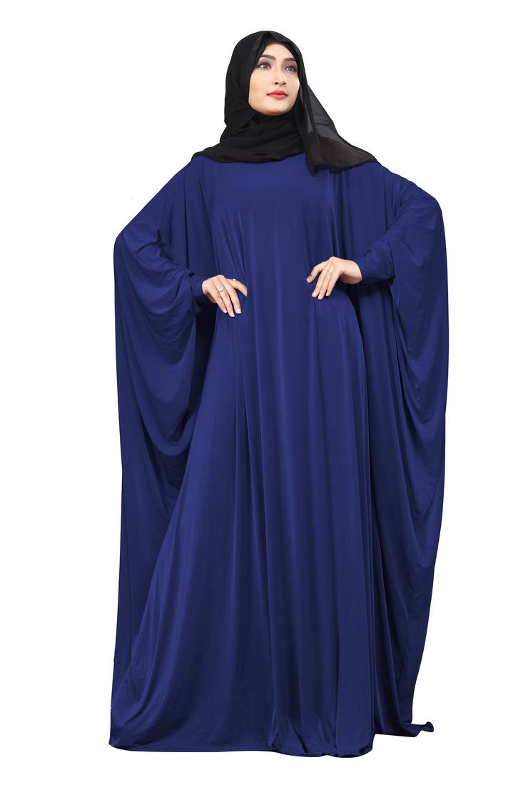 Justkartit Blue Color Casual Wear Plain Free Size Lycra Abaya With Chiffon Hijab For Women