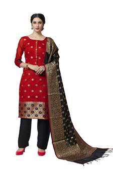 Red Woven  Art Silk Salwar