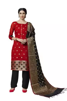 Red Woven  Art Silk Salwar