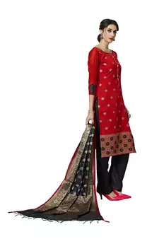 Red Woven Art Silk Salwar