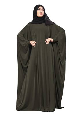 Justkartit Olive Color Party Wear Plain Free Size Lycra Abaya With Chiffon Hijab For Women 1