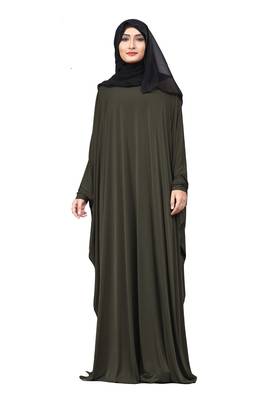 Justkartit Olive Color Party Wear Plain Free Size Lycra Abaya With Chiffon Hijab For Women 2