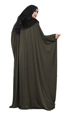 Justkartit Olive Color Party Wear Plain Free Size Lycra Abaya With Chiffon Hijab For Women 4