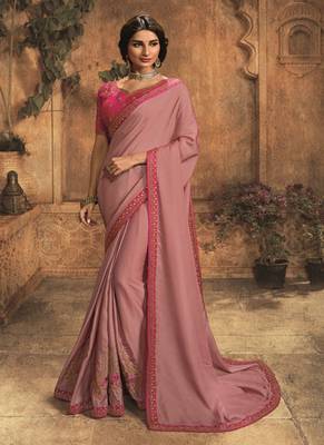 Mauve embroidered silk blend saree with blouse 1
