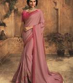 Mauve embroidered silk blend saree with blouse