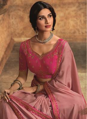 Mauve embroidered silk blend saree with blouse 2