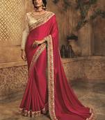 Magenta embroidered silk blend saree with blouse
