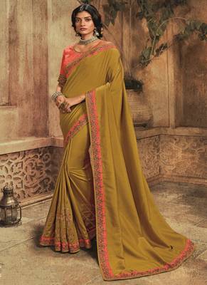 pear embroidered silk blend saree with blouse 1