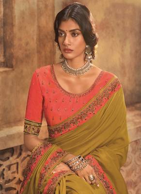 pear embroidered silk blend saree with blouse 2