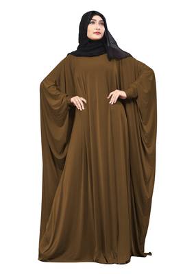 Justkartit Rust Color Occasion Wear Plain Free Size Lycra Abaya With Chiffon Hijab For Women 1