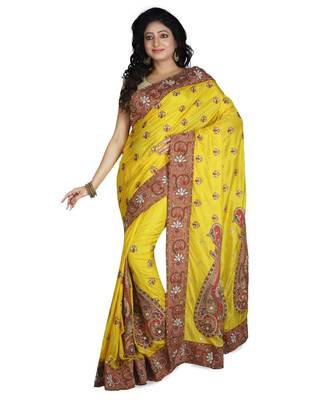 Gold Embroidered Pure Silk Saree With Blouse 1