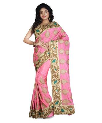 Pink Embroidered Pure Silk Saree With Blouse 1