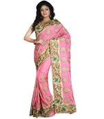 Pink Embroidered Pure Silk Saree With Blouse