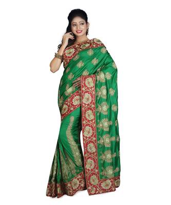 Green Embroidered Pure Silk Saree With Blouse 1