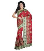 Red Embroidered Raw Silk Saree With Blouse