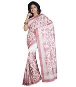 White Embroidered Raw Silk Saree With Blouse