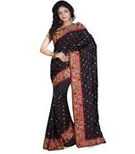 Black Embroidered Raw Silk Saree With Blouse