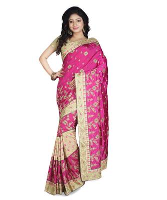 Pink Embroidered Raw Silk Saree With Blouse 1