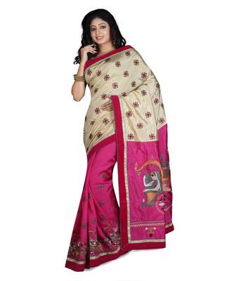 Magenta Embroidered Raw Silk Saree With Blouse 1