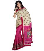 Magenta Embroidered Raw Silk Saree With Blouse