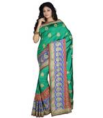 Green Embroidered Raw Silk Saree With Blouse